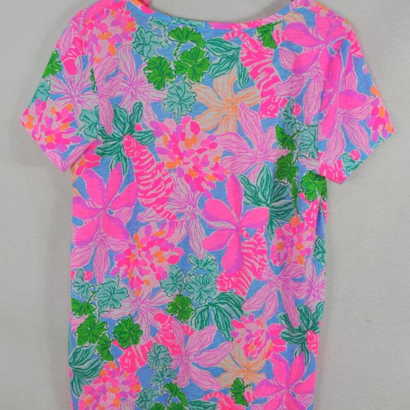 Lilly Pulitzer Women's Etta V-Neck Top L Pink Tigers Lair Floral Print - Picture 10 of 11